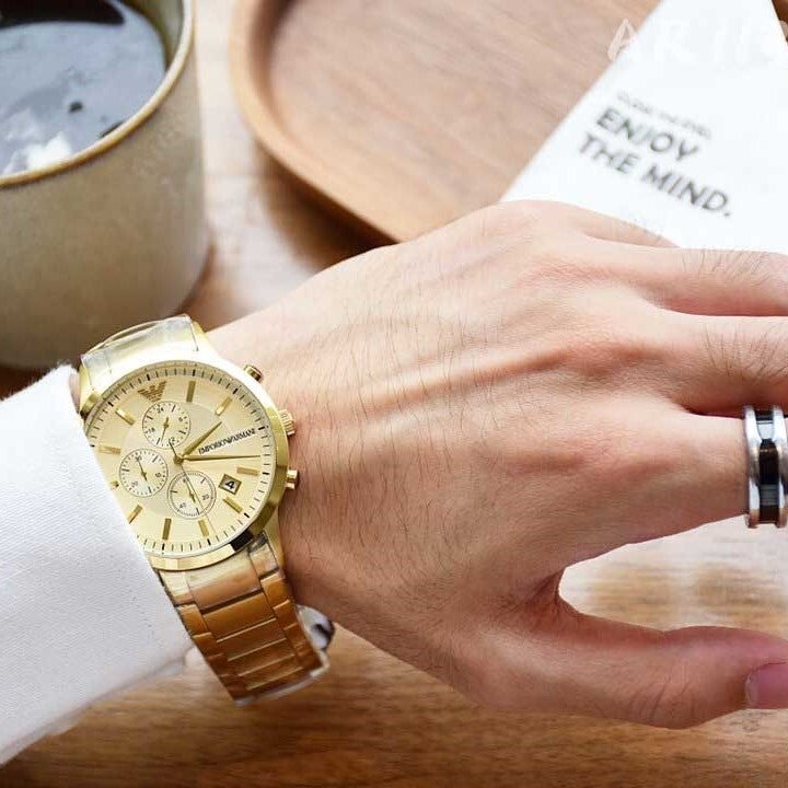 Emporio Armani Renato Chronograph White Dial Gold Steel Strap Watch For Men - AR11332 Buy Now By Emporio Armani