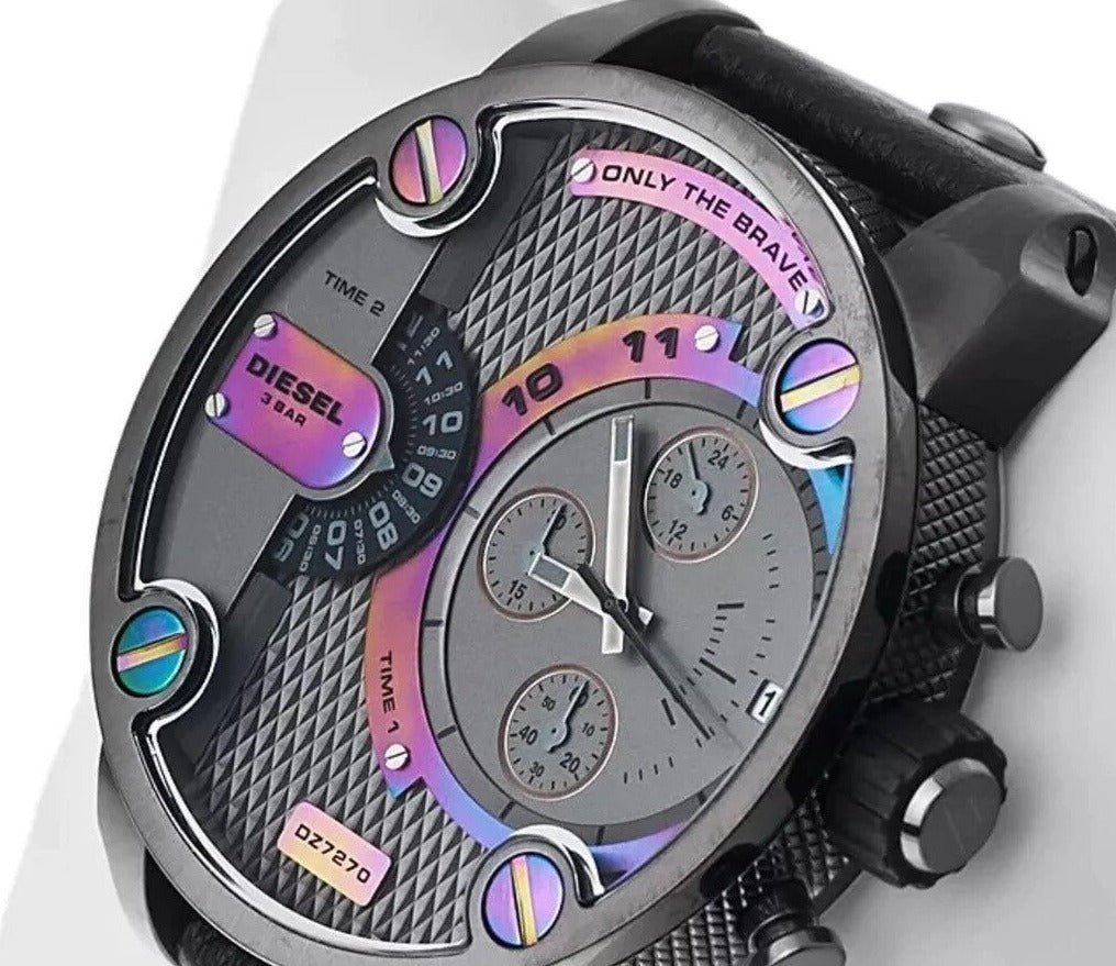 Diesel Badass Chronograph Anthracite Dial Black Leather Strap Watch For Men - DZ7270 Buy Now By Diesel