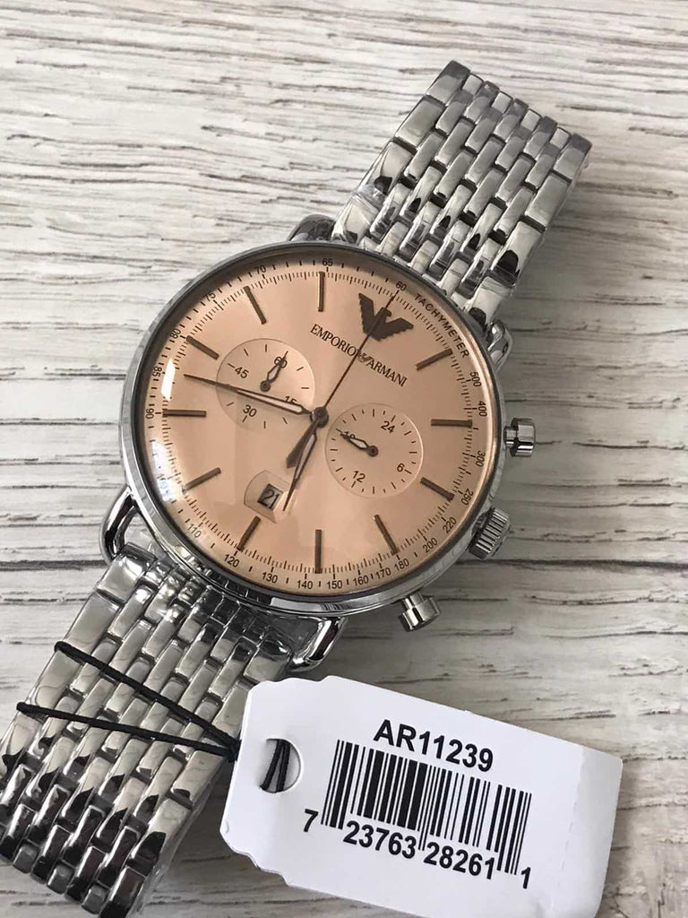 Emporio Armani Aviator Chronograph Beige Dial Silver Steel Strap Watch For Men - AR11239 Buy Now By Emporio Armani