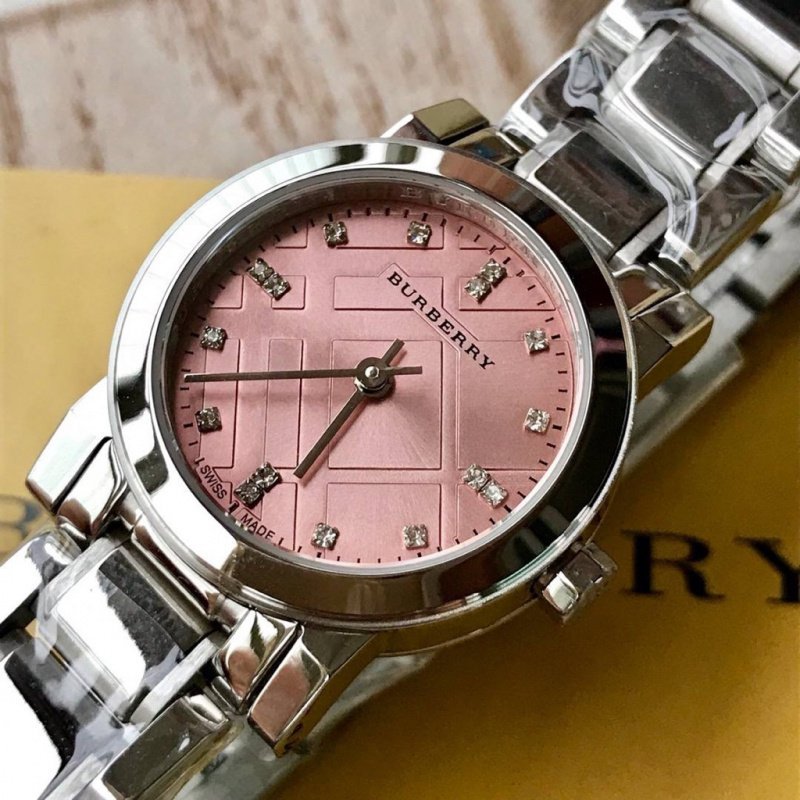 Burberry The City Diamonds Pink Dial Silver Steel Strap Watch for Women - BU9223 Buy Now By Burberry
