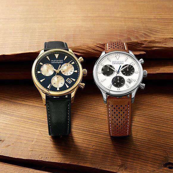 Movado Heritage Chronograph Calendoplan Blue Dial Black Leather Strap Watch for Men - 3650006 Buy Now By Movado