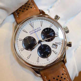 Movado Heritage Calendoplan Chronograph White Dial Brown Leather Strap Watch for Men - 3650008 Buy Now By Movado