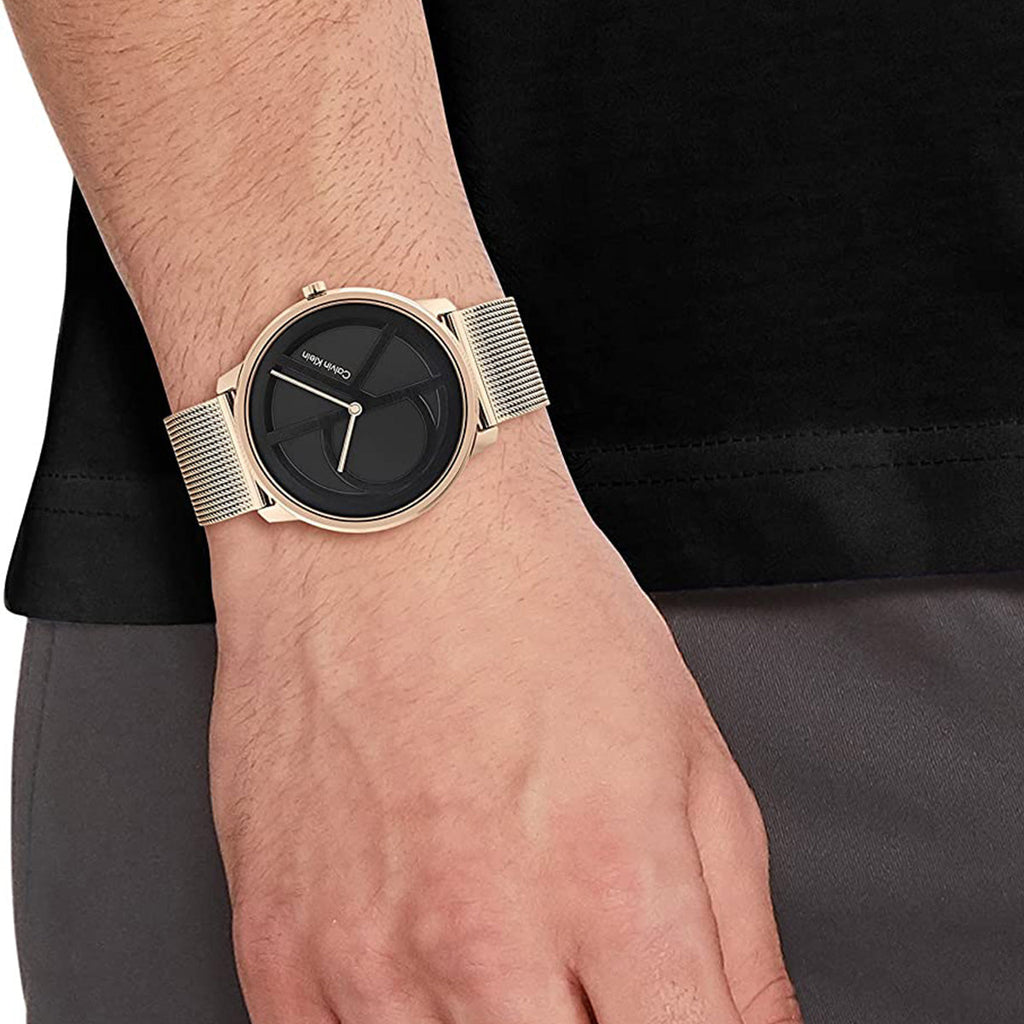 Calvin Klein Minimal Black Dial Rose Gold Mesh Bracelet Watch for Men - K3M21621 Buy Now By Calvin Klein
