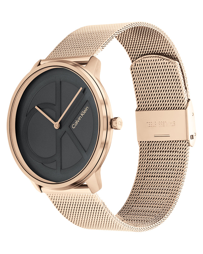 Calvin Klein Minimal Black Dial Rose Gold Mesh Bracelet Watch for Men - K3M22621 Buy Now By Calvin Klein