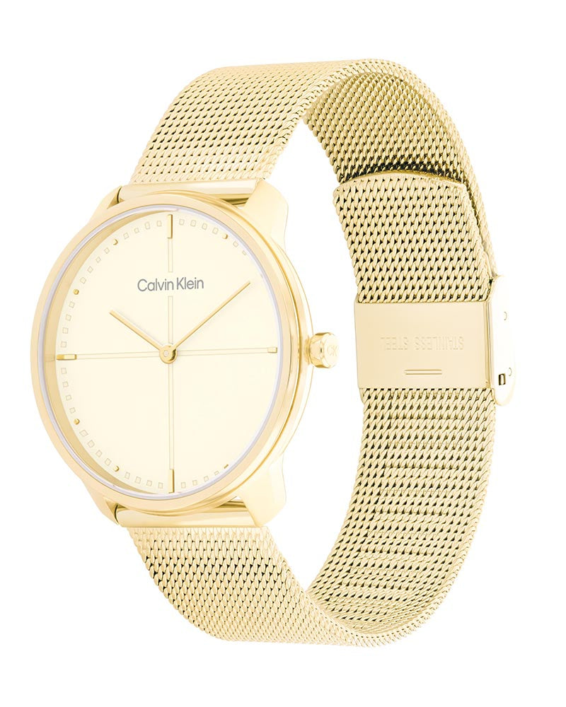 Calvin Klein Minimal Silver Dial Gold Mesh Bracelet Watch for Women - K3M22526 Buy Now By Calvin Klein