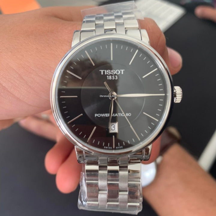 Tissot T Classic Carson Premium Powermatic 80 Black Dial Silver Steel Strap Watch For Men - T122.407.11.051.00 Buy Now By Tissot