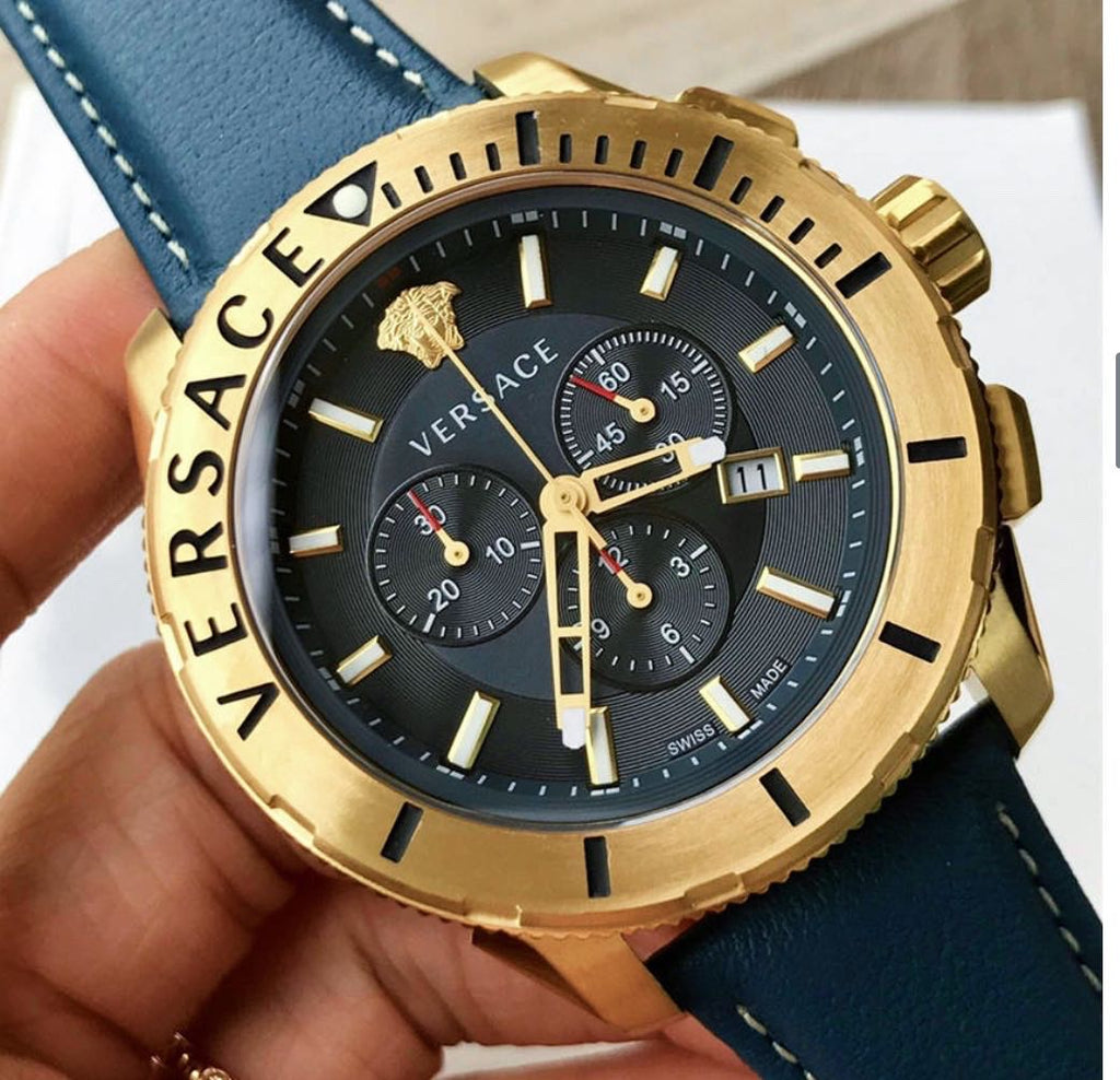 Versace Casual Chronograph Blue Dial Blue Leather Strap Watch for Men - VERG004-18 Buy Now By Versace