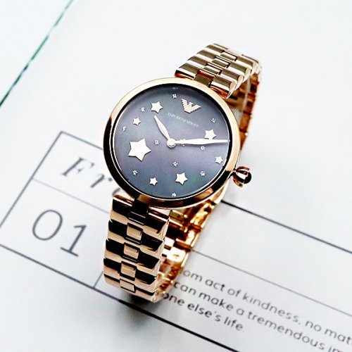 Emporio Armani Arianna Black Dial Rose Gold Stainless Steel Watch For Women - AR11197 Buy Now By Emporio Armani