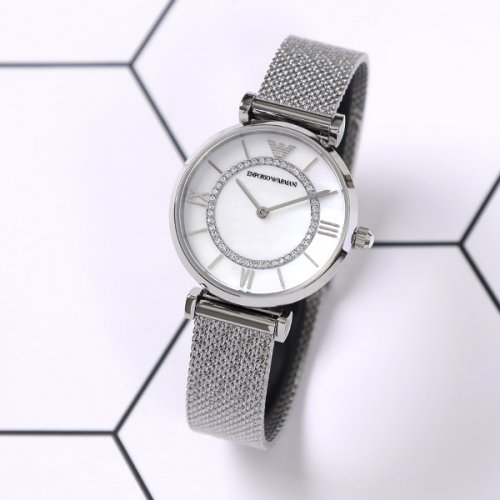 Emporio Armani Gianni T-Bar Quartz Mother of Pearl Dial Silver Mesh Bracelet Watch For Women - AR11319 Buy Now By Emporio Armani