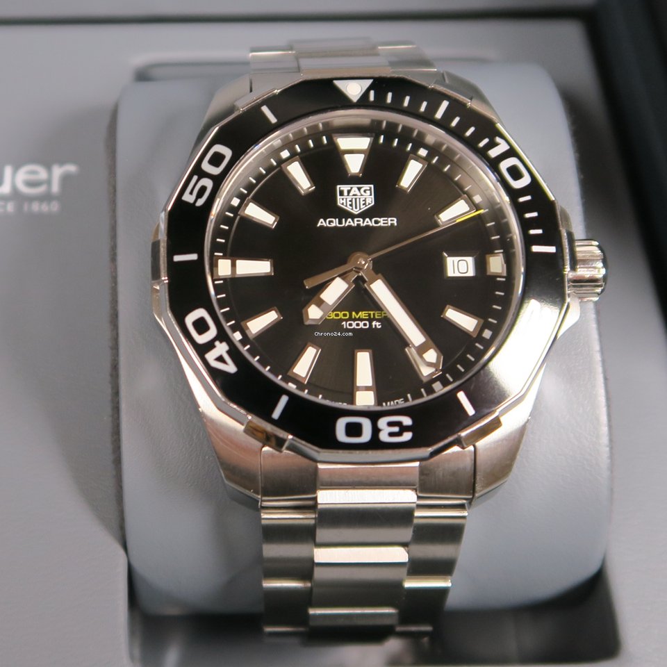 Tag Heuer Aquaracer Black Dial Silver Steel Strap Watch for Men - WAY111A.BA0928