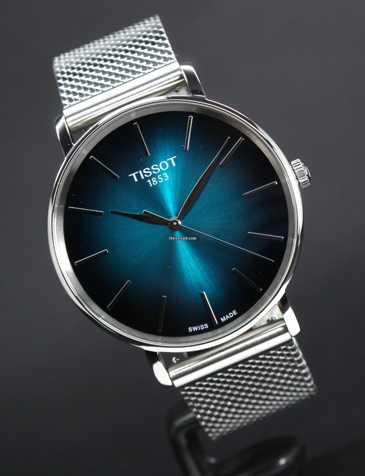 Tissot Everytime Gent Green Dial Silver Mesh Bracelet Watch for Men - T143.410.11.091.00 Buy Now By Tissot