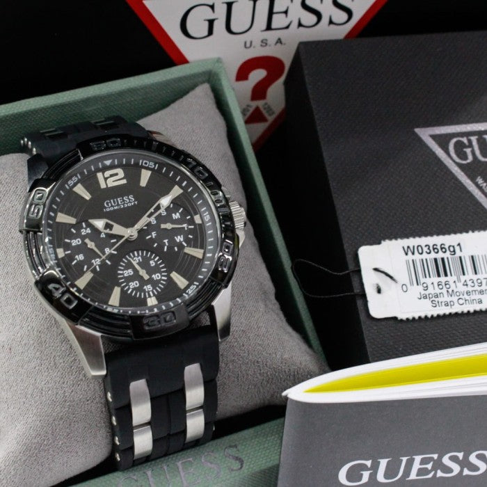Guess Oasis Black Dial Black Rubber Strap Watch for Men - W0366G1 Buy Now By Guess