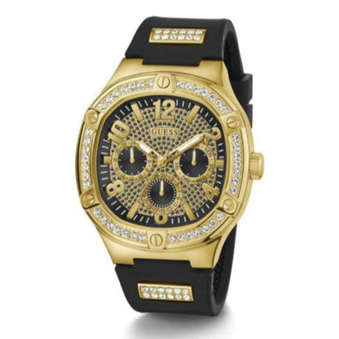 Guess Duke Crystals Black Dial Black Silicone Strap Watch For Men - GW0641G2 Buy Now By Guess