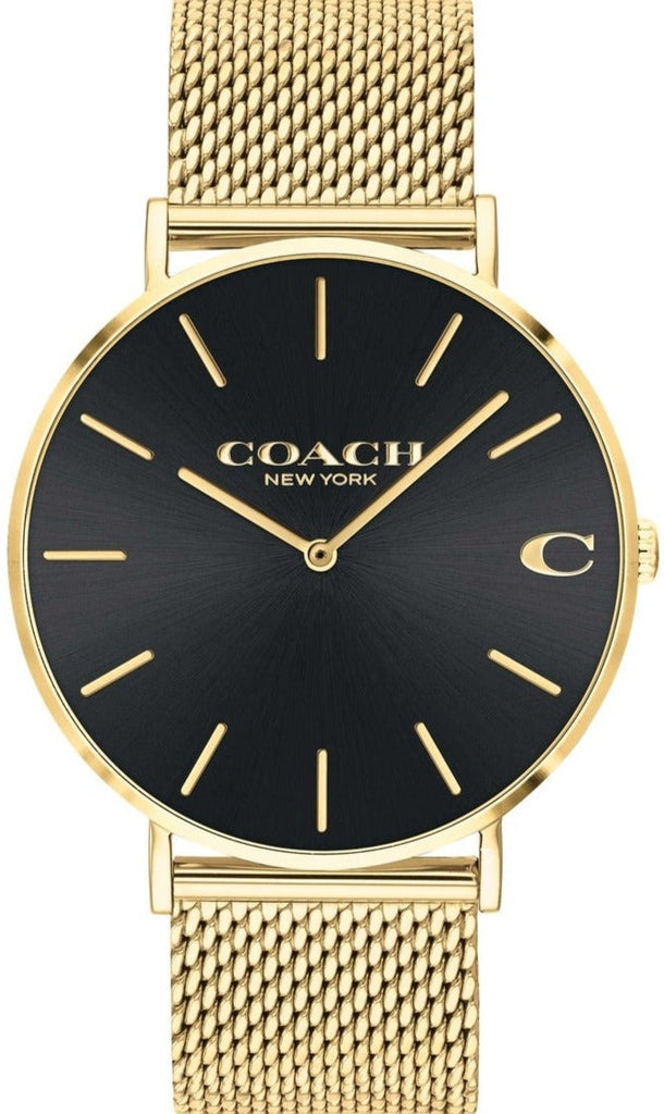 Coach Charles Black Dial Gold Mesh Bracelet Watch for Men - 14602440 Buy Now By Coach
