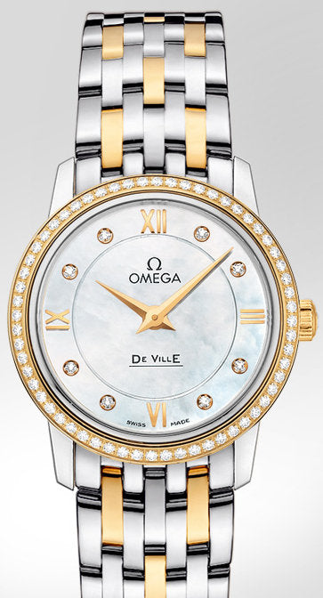 Omega De Ville Prestige Quartz Diamonds Mother of Pearl Dial Two Tone Steel Strap Watch for Women - 424.25.27.60.55.001 Buy Now By Omega