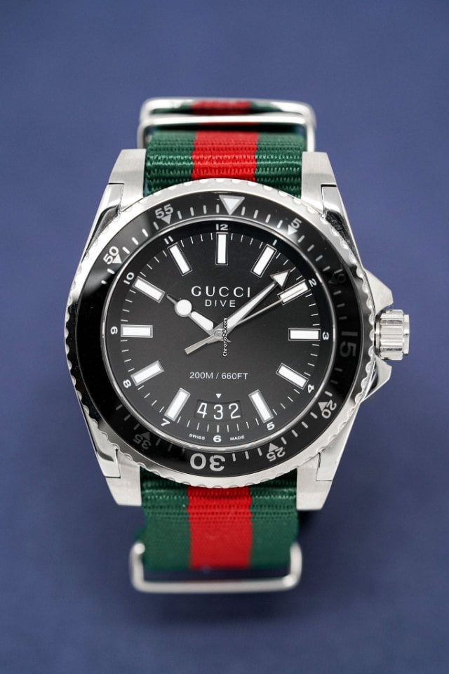 Gucci Dive Black Dial Two Tone NATO Strap Watch For Men - YA136206 Buy Now By Gucci