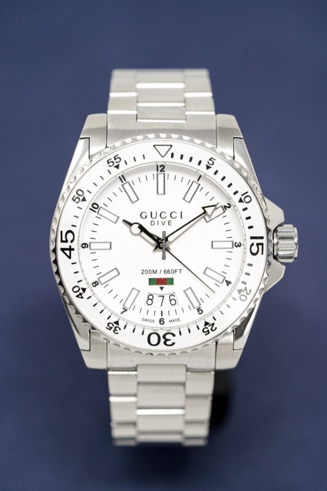 Gucci Dive Quartz White Dial Silver Steel Strap Watch for Men - YA136302 Buy Now By Gucci