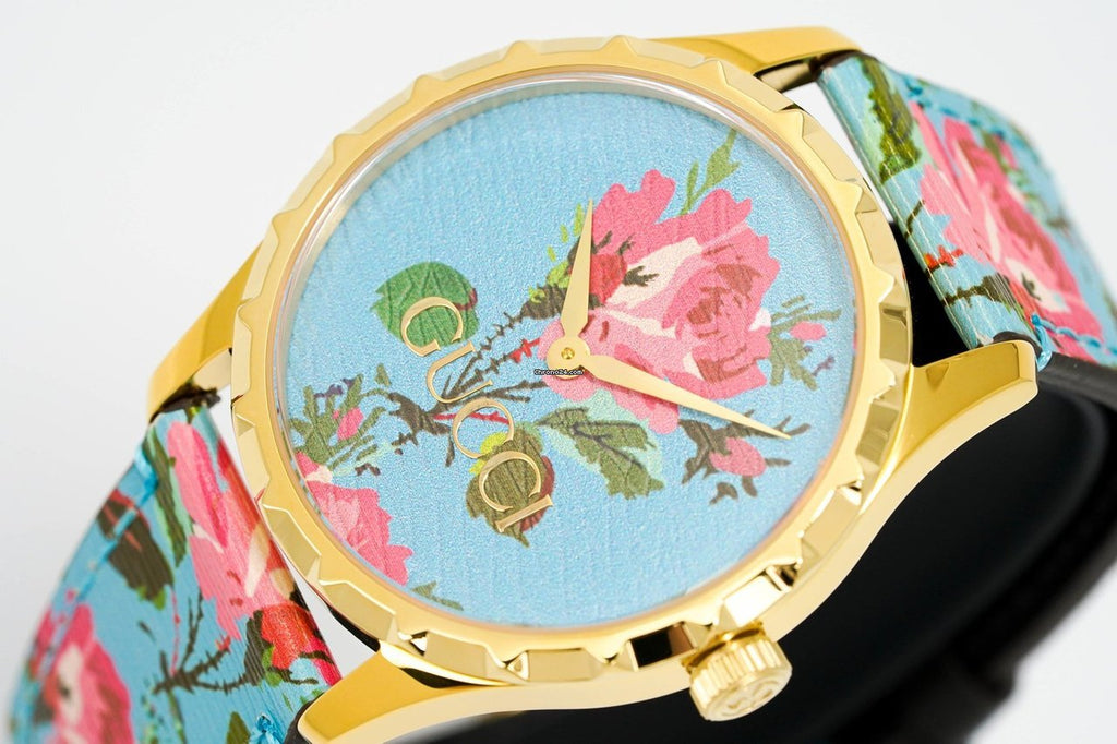 Gucci G Timeless Floral Turquoise Dial Turquoise Leather Strap Watch For Women - YA1264085 Buy Now By Gucci