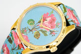 Gucci G Timeless Floral Turquoise Dial Turquoise Leather Strap Watch For Women - YA1264085 Buy Now By Gucci