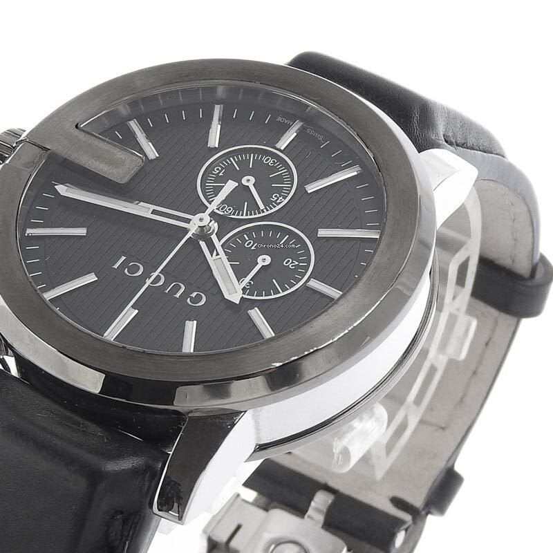 Gucci G Chrono Black Dial Black Leather Strap Watch For Men - YA101205 Buy Now By Gucci