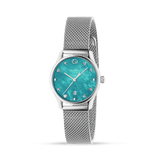 Gucci G-Timeless Turquoise Mother of Pearl Dial Silver Mesh Bracelet Watch For Women - YA126582 Buy Now By Gucci