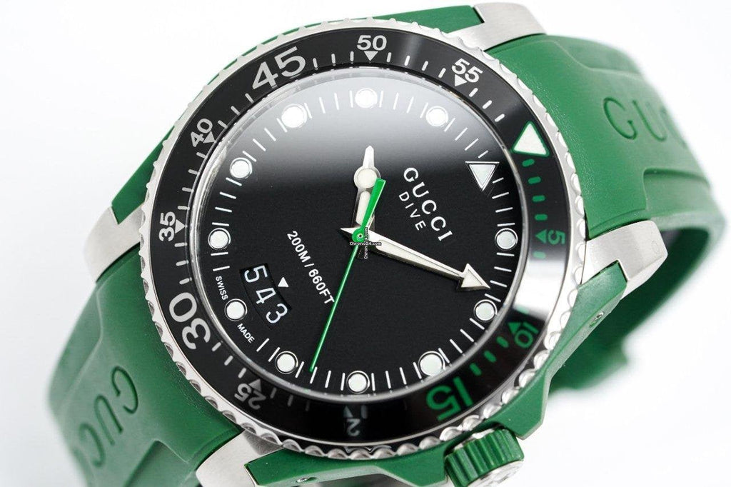 Gucci Dive Black Dial Green Rubber Strap Watch For Men - YA136310 Buy Now By Gucci