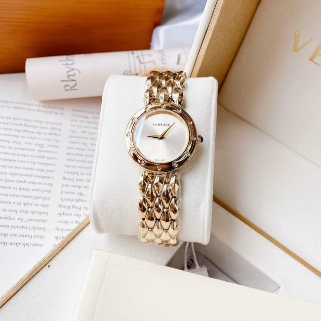 Versace V-Flare Quartz Silver Dial Gold Steel Strap Watch for Women - VEBN00818 Buy Now By Versace