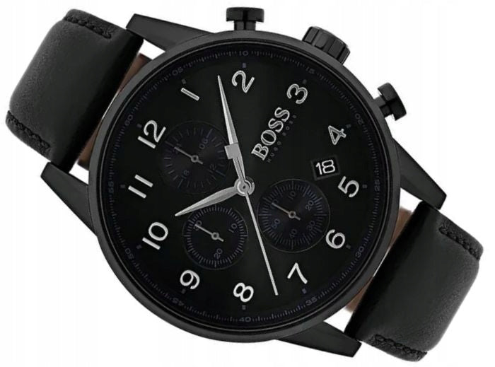 Hugo Boss Navigator Black Dial Black Leather Strap Watch for Men - 1513497 Buy Now By Hugo Boss