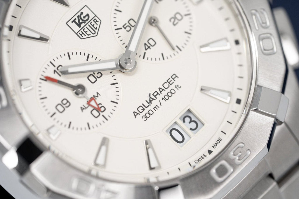 Tag Heuer Aquaracer Chronograph White Dial Silver Steel Strap Watch for Men - WAY111Y.BA0928 Buy Now By Tag Heuer