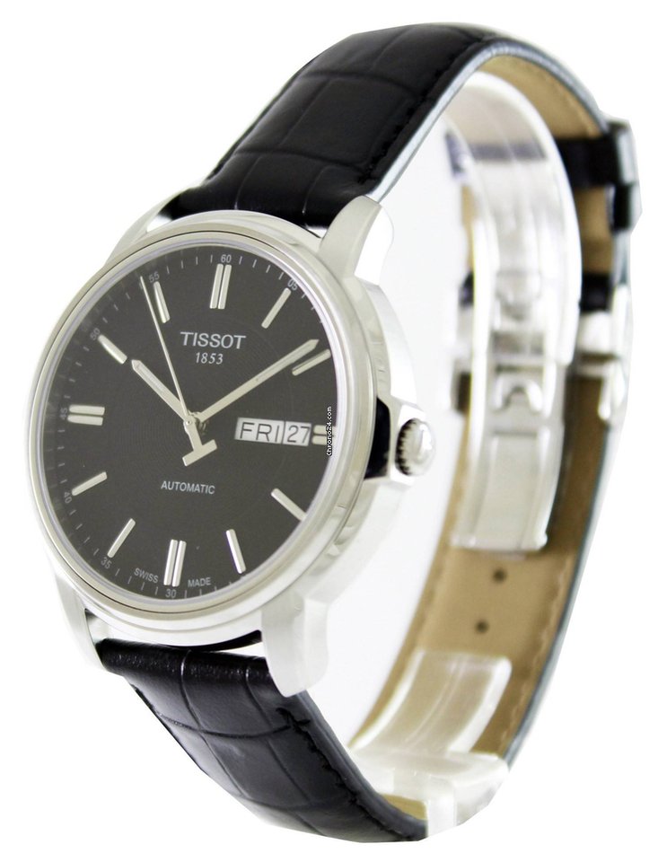 Tissot Automatics III Day Date Black Dial Black Leather Strap Watch For Men - T065.430.16.051.00 Buy Now By Tissot