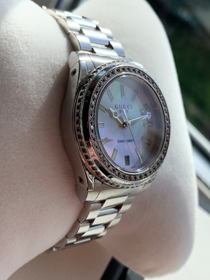 Gucci Dive Diamonds Mother of Pearl Dial Silver Steel Strap Watch For Women - YA136406 Buy Now By Gucci