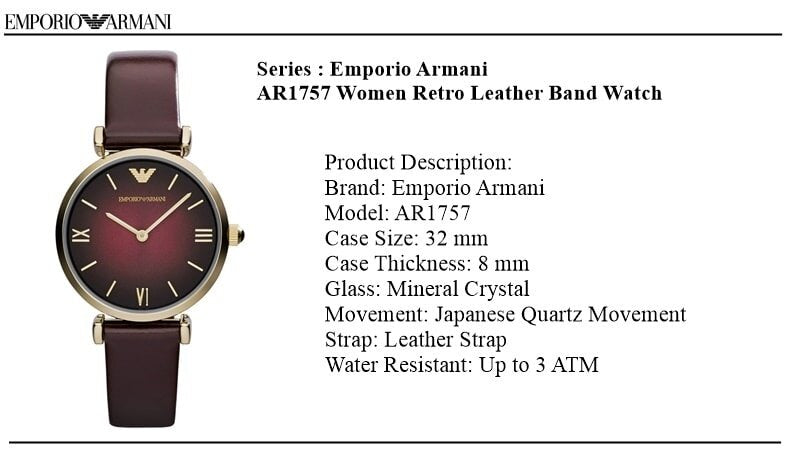 Emporio Armani Gianni T Bar Burgundy Dial Burgundy Leather Strap Watch For Women - AR1757 Buy Now By Emporio Armani
