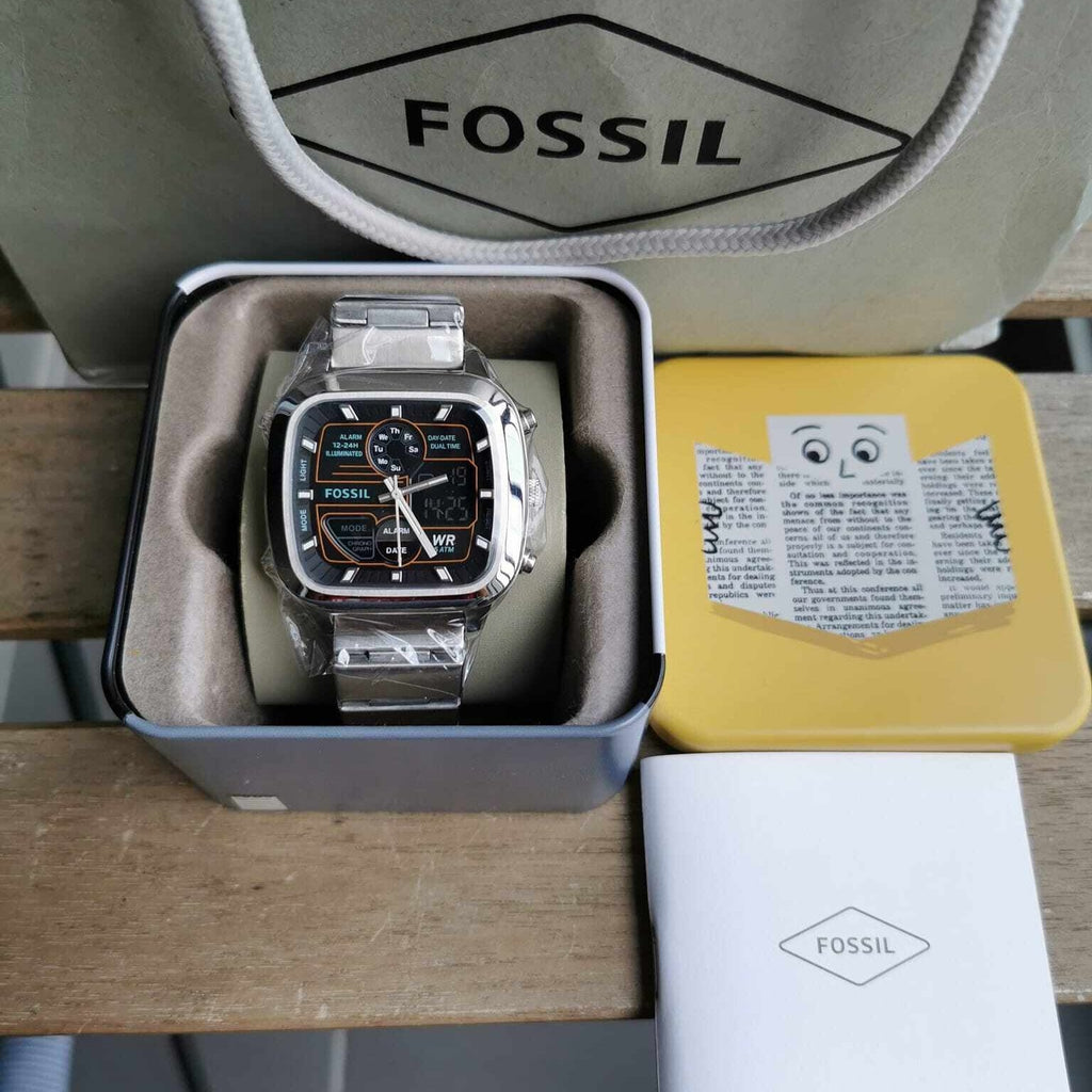 Fossil Retro Analog-Digital Black Dial Silver Steel Strap Watch for Men - FS5890 Buy Now By Fossil