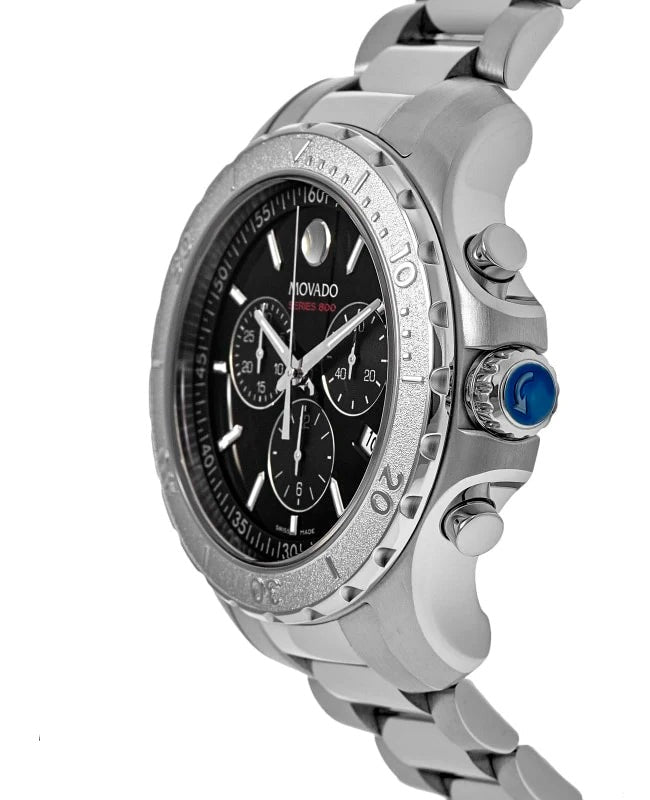 Movado Series 800 Chronograph Black Dial Silver Steel Strap Watch For Men - 2600110 Buy Now By Movado