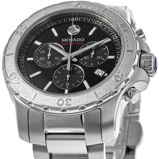 Movado Series 800 Chronograph Black Dial Silver Steel Strap Watch For Men - 2600110 Buy Now By Movado