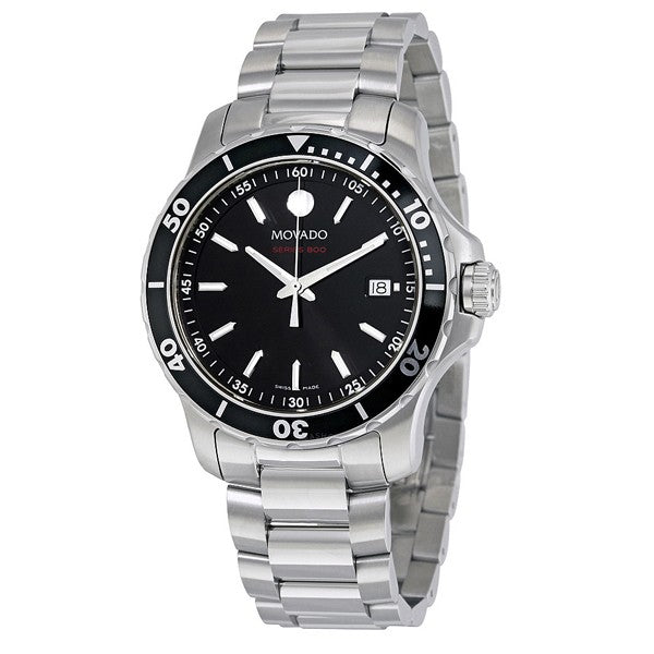 Movado Series 800 Black Dial Silver Steel Strap Watch For Men - 2600135 Buy Now By Movado