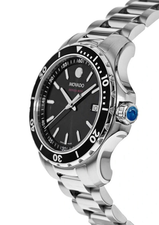 Movado Series 800 Black Dial Silver Steel Strap Watch For Men - 2600135 Buy Now By Movado
