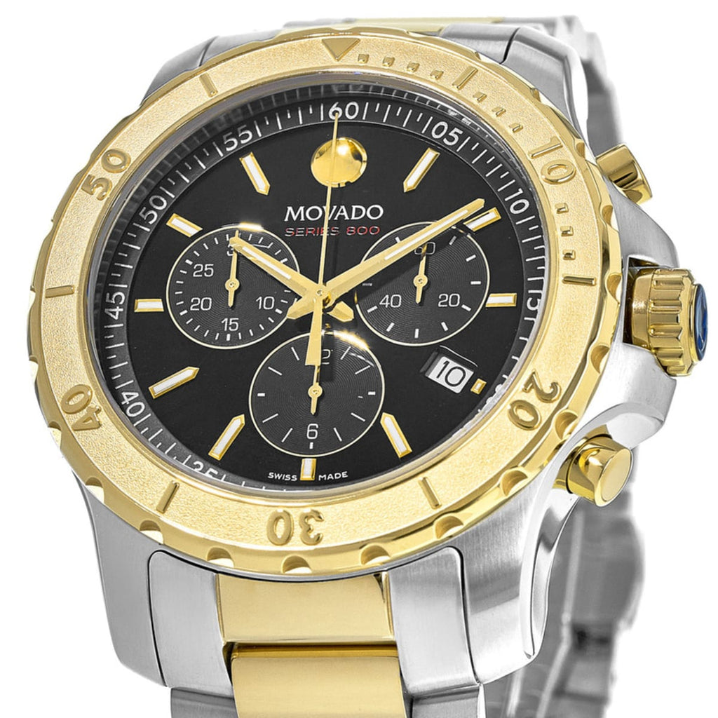 Movado Series 800 Chronograph Black Dial Two Tone Steel Strap Watch For Men - 2600138 Buy Now By Movado