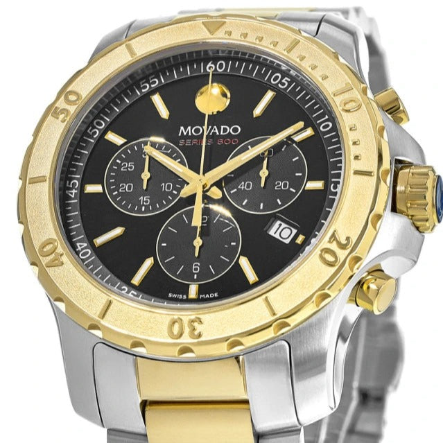 Movado Series 800 Chronograph Black Dial Two Tone Steel Strap Watch For Men - 2600138 Buy Now By Movado