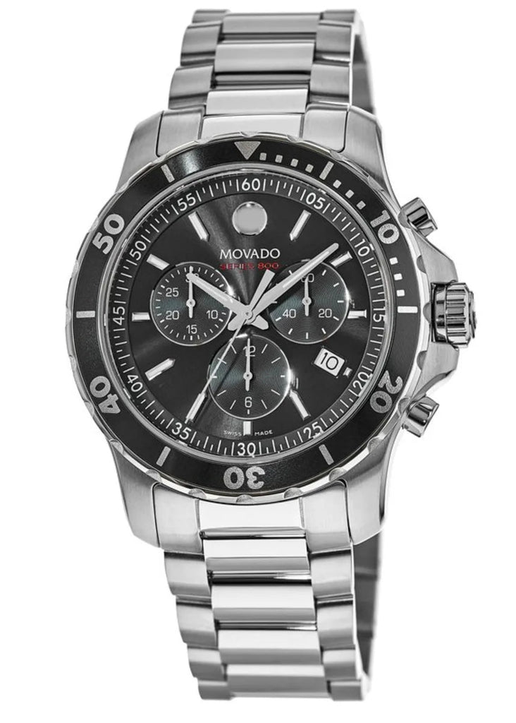 Movado Series 800 Chronograph Black Dial Silver Steel Strap Watch For Men - 2600142 Buy Now By Movado