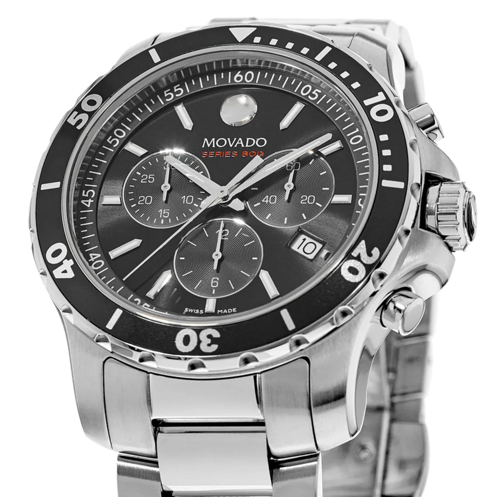Movado Series 800 Chronograph Black Dial Silver Steel Strap Watch For Men - 2600142 Buy Now By Movado