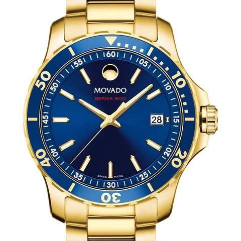 Movado Series 800 Blue Dial Gold Steel Strap Watch For Men - 2600144 Buy Now By Movado