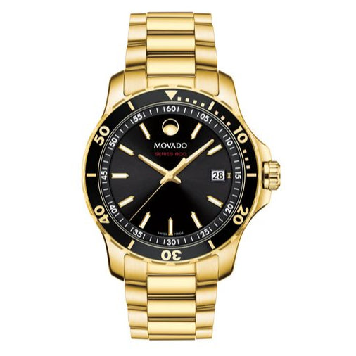 Movado Series 800 Black Dial Gold Steel Strap Watch For Men - 2600145 Buy Now By Movado