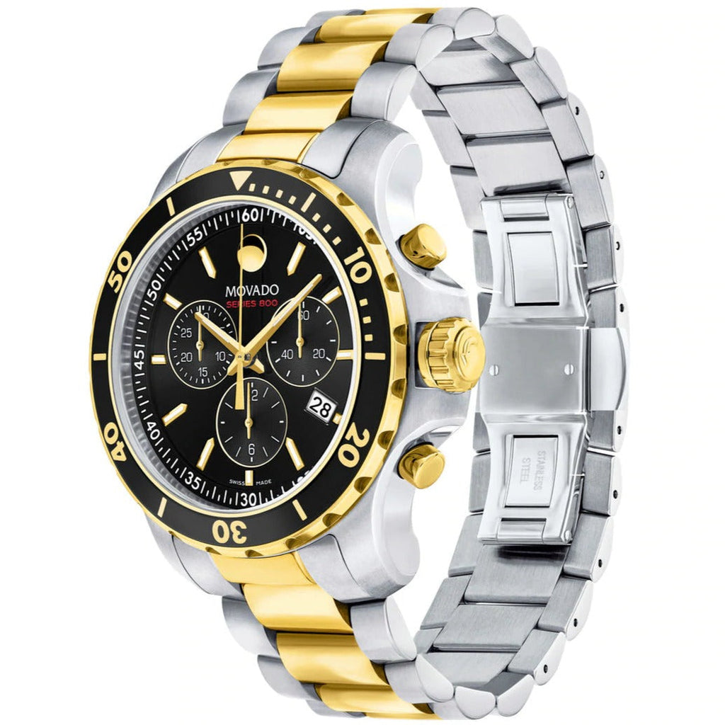 Movado Series 800 Chronograph Black Dial Two Tone Steel Strap Watch For Men - 2600146 Buy Now By Movado