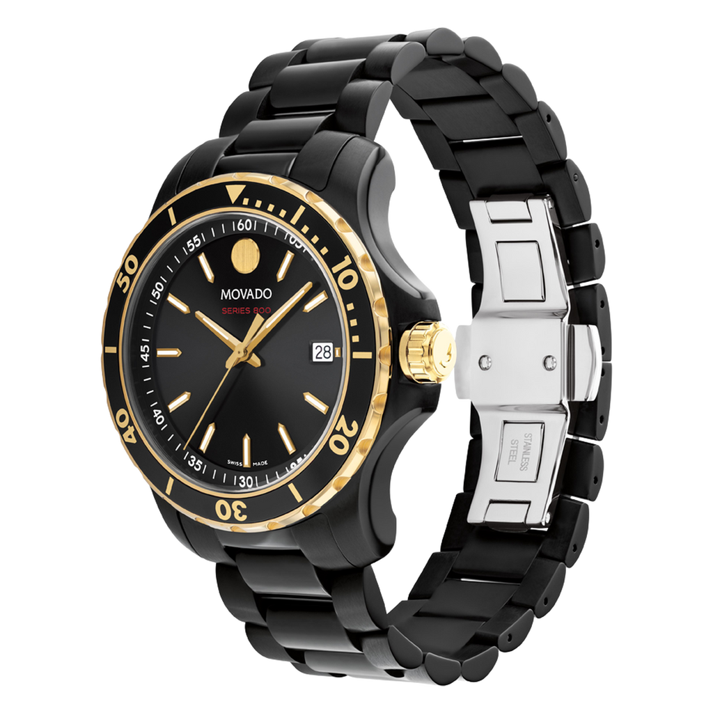 Movado Series 800 Black Dial Black Steel Strap Watch For Men - 2600161 Buy Now By Movado