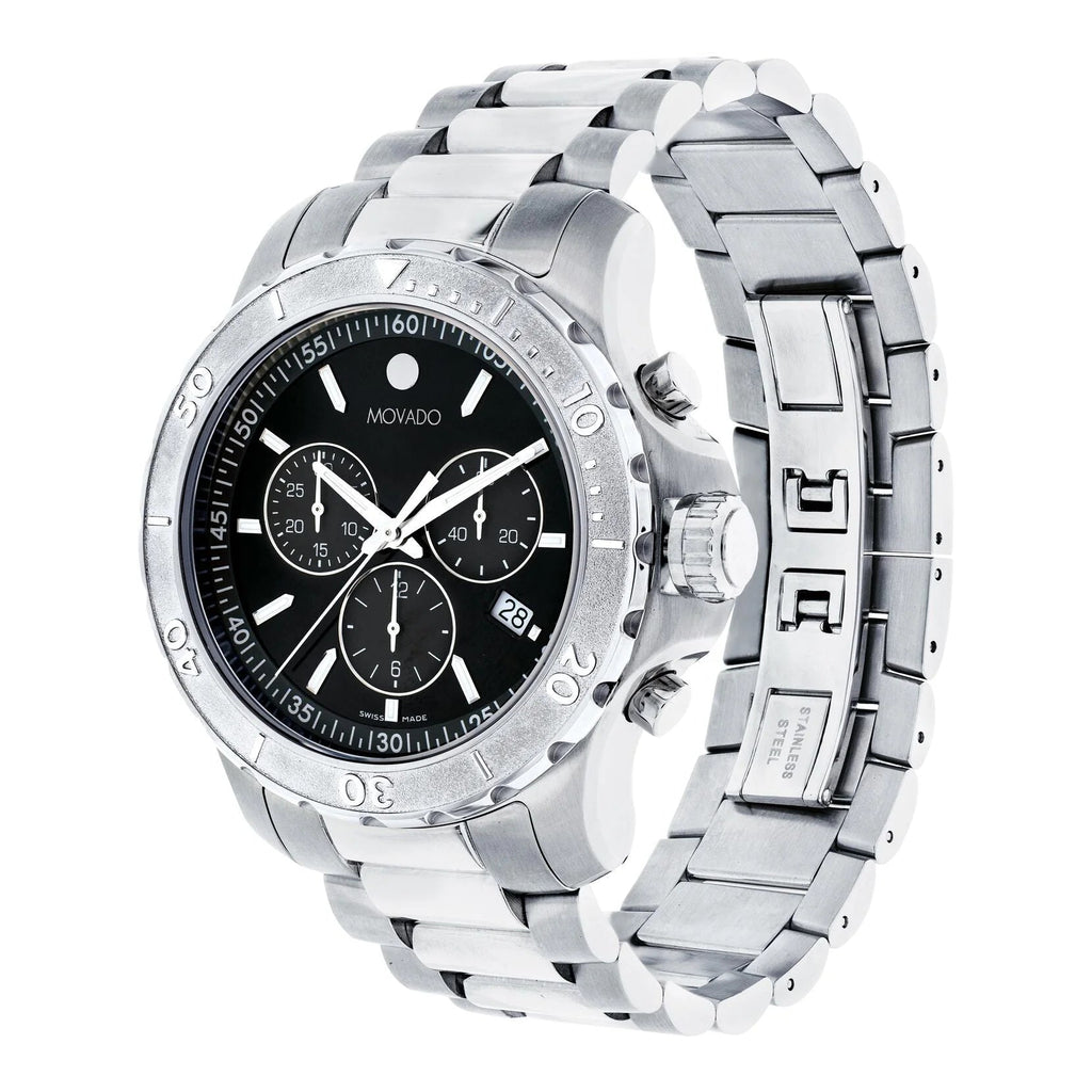 Movado Series 800 Chronograph Black Dial Silver Steel Strap Watch For Men - 2600110 Buy Now By Movado