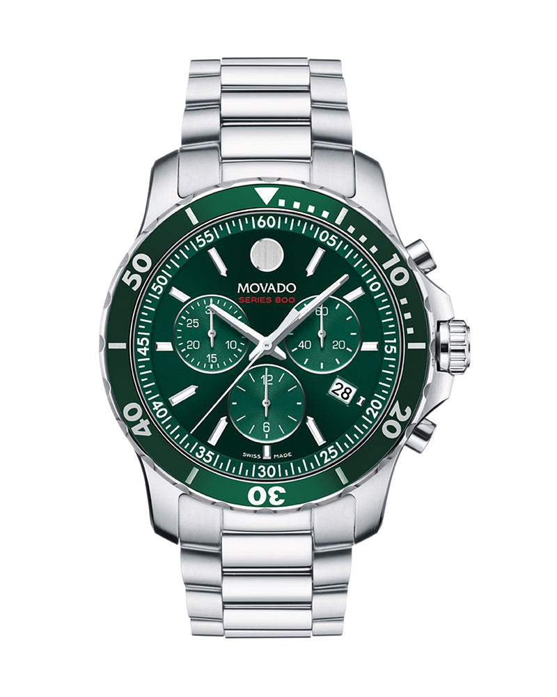 Movado Series 800 Chronograph Green Dial Silver Steel Strap Watch for Men - 2600179 Buy Now By Movado