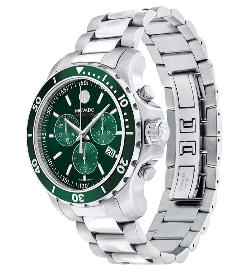Movado Series 800 Chronograph Green Dial Silver Steel Strap Watch for Men - 2600179 Buy Now By Movado