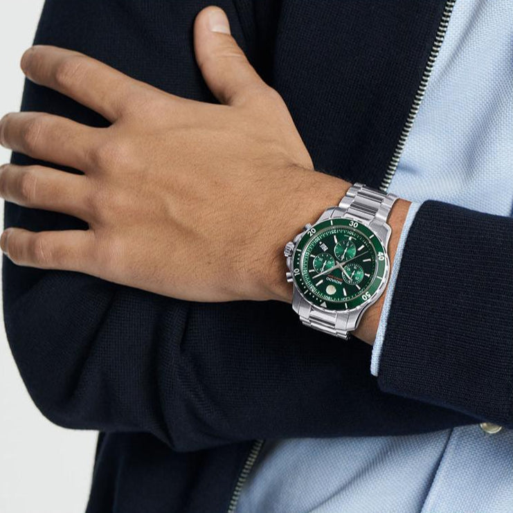 Movado Series 800 Chronograph Green Dial Silver Steel Strap Watch for Men - 2600179 Buy Now By Movado