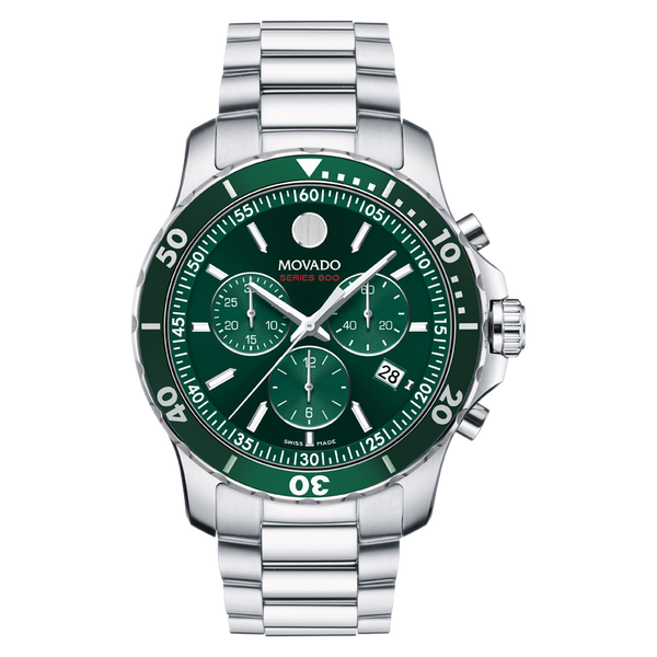 Movado Series 800 Chronograph Green Dial Silver Steel Strap Watch for Men - 2600179 Buy Now By Movado